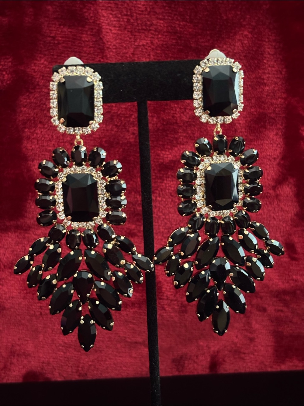 Black Crystal Statement Drop Earrings